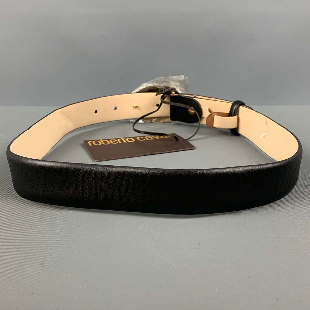 ROBERTO CAVALLI Black Gold Leather Belt - Picture 3 of 6